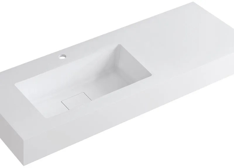 Lavabo integrale rettangolare vasca a sinistra L 120.5 x H 15 x P 46 cm in resina bianco lucido