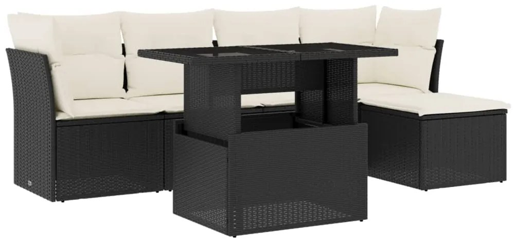 Set divano da giardino 6 pz con cuscini nero in polyrattan