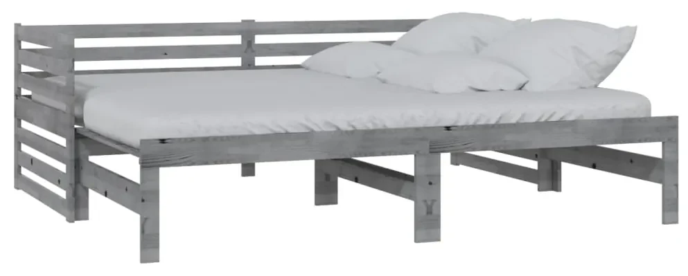 Dormeuse estraibile grigia in massello di pino 2x(90x200) cm