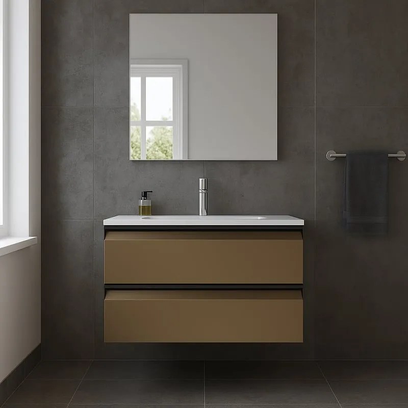Mobile da bagno sotto lavabo Fusion giallo opaco L 79.5 x H 40 x P 45.5 cm 2 cassetti, lavabo non incluso