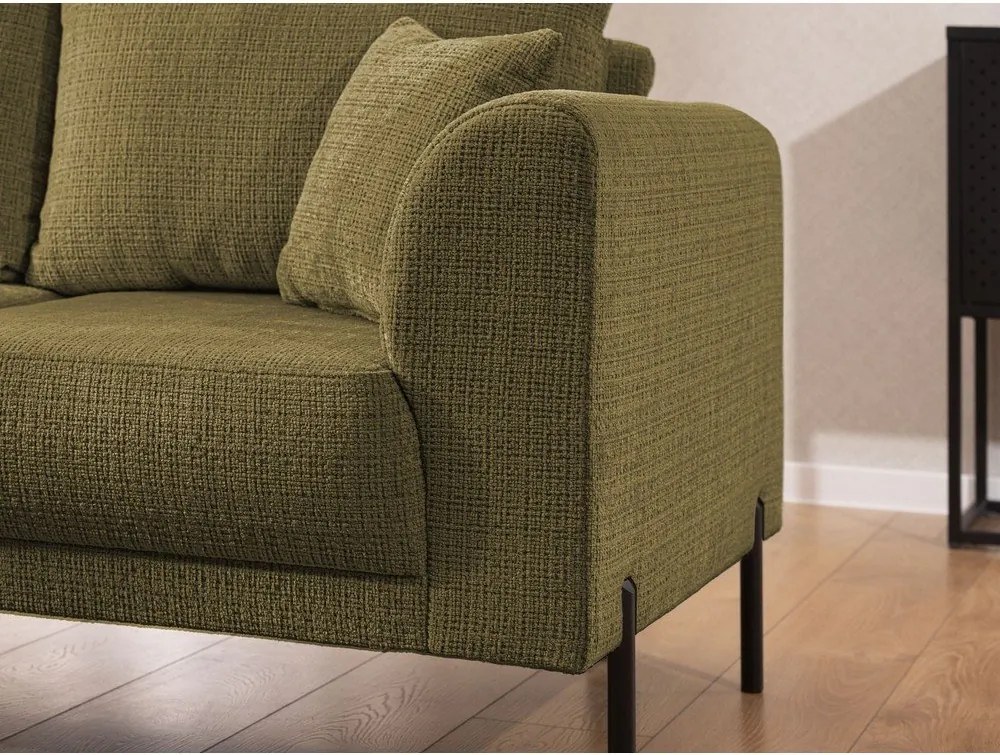 Divano angolare verde (con penisola a sinistra/a L) con rivestimento in ciniglia Mauris – Ropez