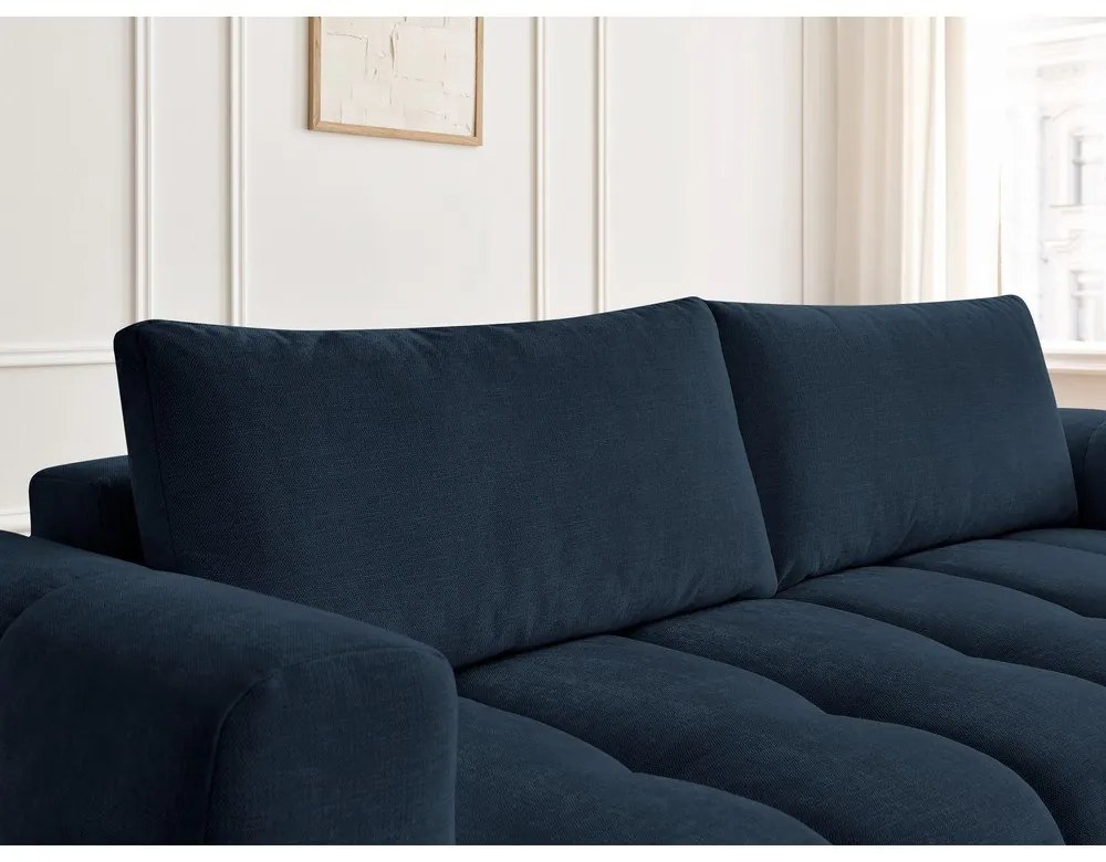 Divano blu scuro allungabile e con contenitore rivestito in ciniglia 251 cm Fuji – Bobochic Paris