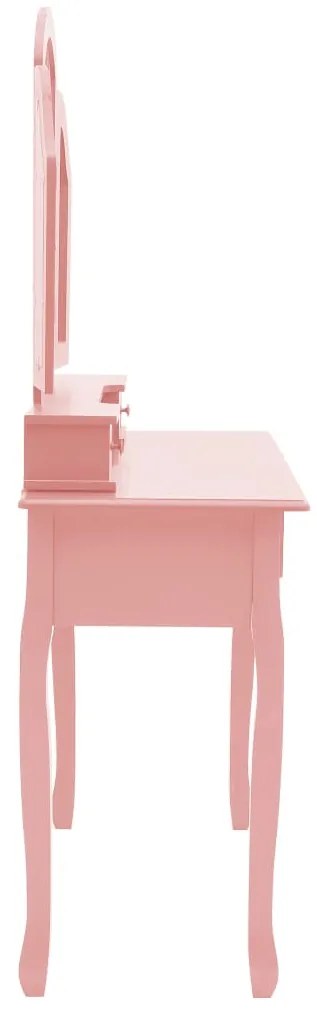 Tavolo da trucco e sgabello rosa 100x40x146cm legno paulownia