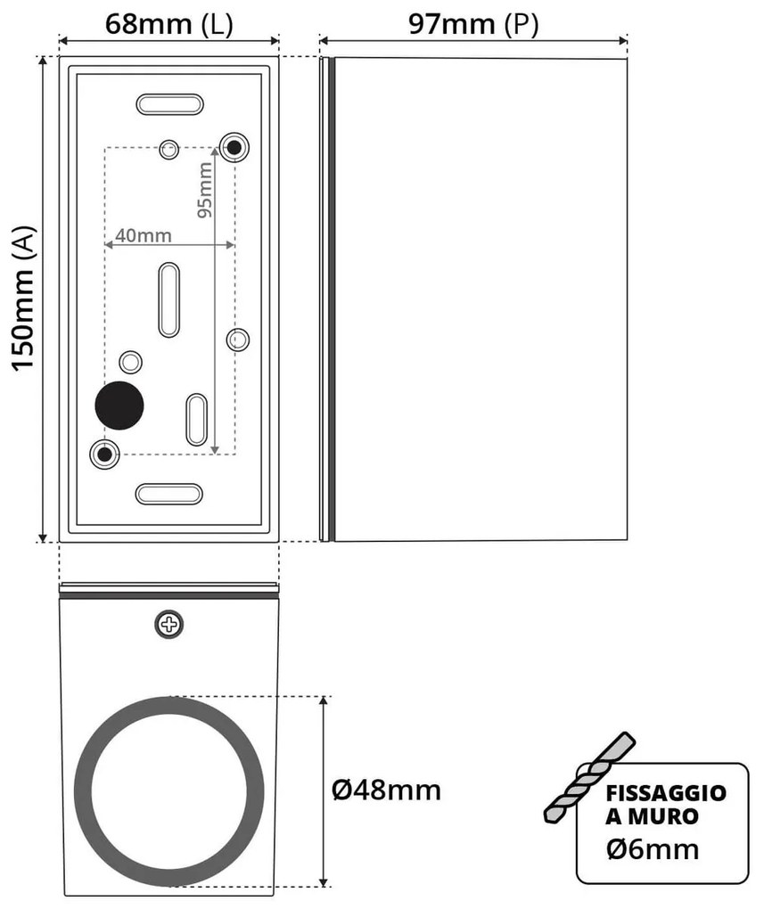 Applique Quadrata Bidirezionale IP65 - GU10 Nero