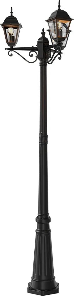 Lampione Storico con 3 Lanterne 200cm E27 IP54 Nero - Serie ALFIERI