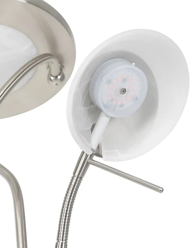 Lampada da terra in acciaio con LED, dimmer e lampada da lettura - Empoli