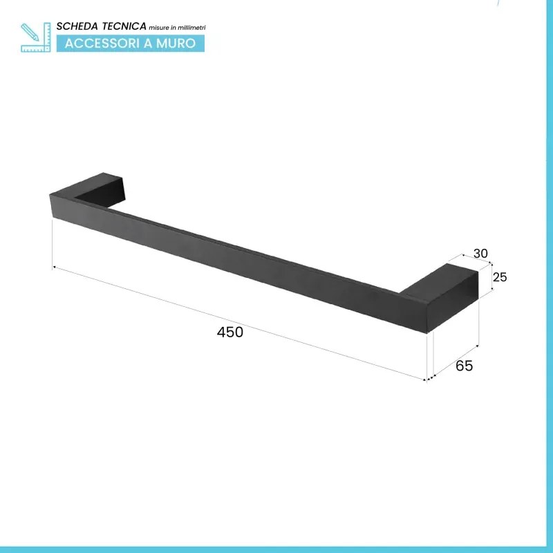 Set accessori bagno da muro 4 pezzi in alluminio nero Sky