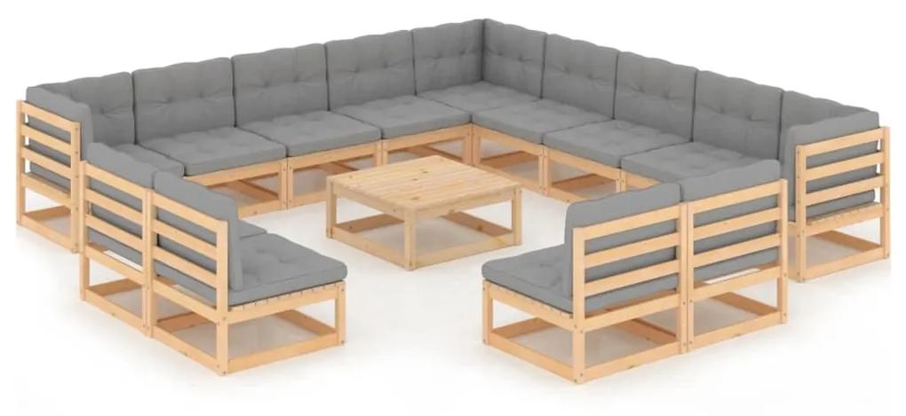 Set divani da giardino 14 pz con cuscini legno massello di pino