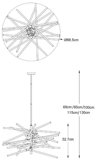 Zuma Line P0599-06A-V7AC - Lampadario a stelo REYKJAVIK 6xG9/42W/230V dorato