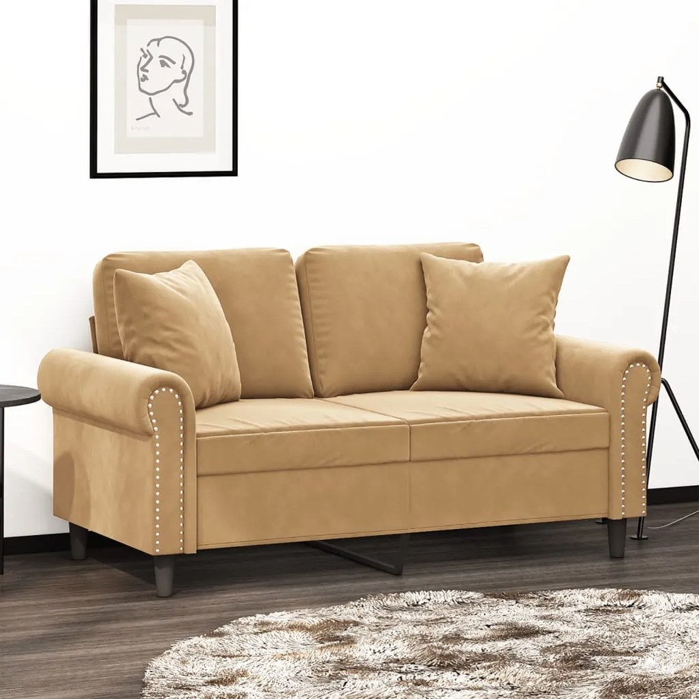 Divano A 2 Posti Con Cuscini Marrone 120 Cm İn Velluto /