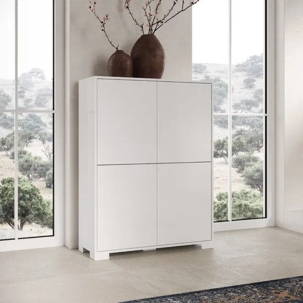 Credenza a 4 ante e 2 vani con ripiani 90x120 cm KYLA Bianco Lucido