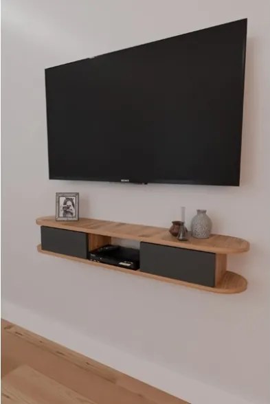 Mobile TV Sospeso 120x20x18 cm 2 Ante E Vano A Giorno Omega Rovere E Antracite