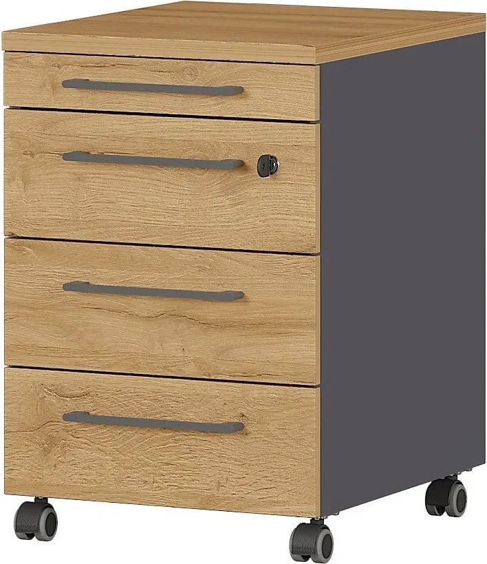 Armadietto color antracite/di colore naturale con effetto rovere con chiusura a chiave/su ruote 42x61x49 cm Agenda – Germania