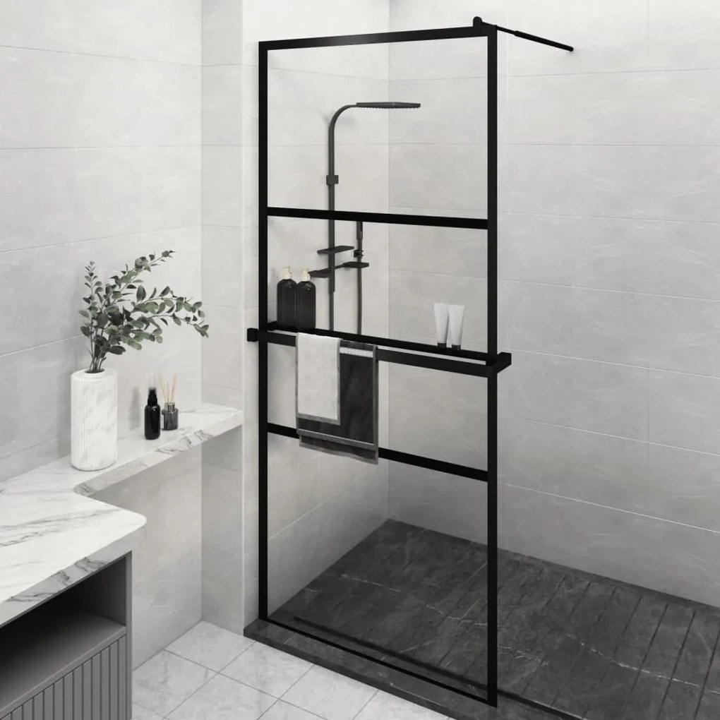Parete Doccia Walk İn Mensola Nera 90x195cm Vetro Esg Alluminio /
