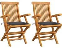 Sedie da Giardino con Cuscini Antracite 2 pz Massello di Teak 3062487