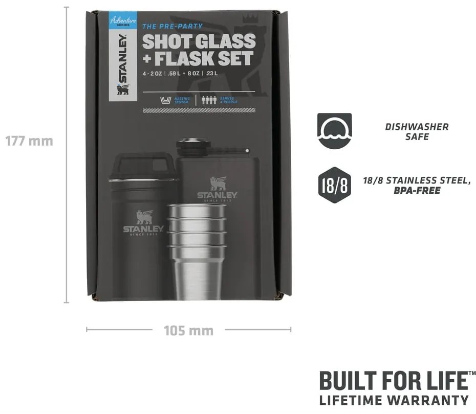 Set di fiaschette e bicchierini nero in acciaio inox 6 pz 250 ml Adventure Black – Stanley