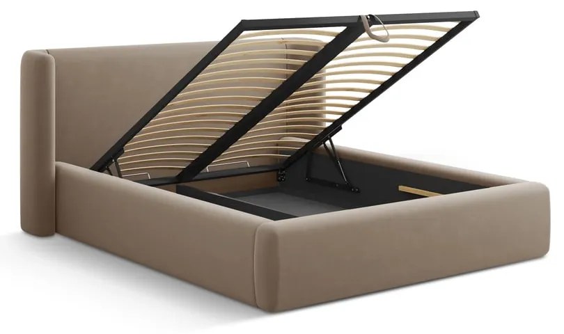 Letto matrimoniale imbottito marrone chiaro con contenitore con rete inclusa 160x200 cm Jason – Windsor &amp; Co Sofas