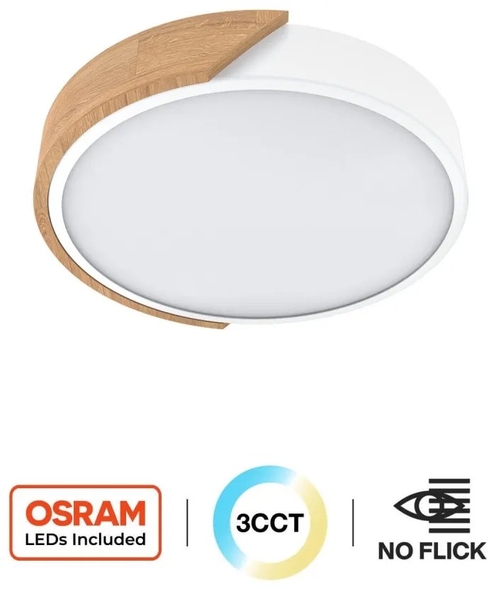 Plafoniera LED Rotonda 18W CCT, Ø300mm, Legno/Bianco Colore Bianco Variabile CCT