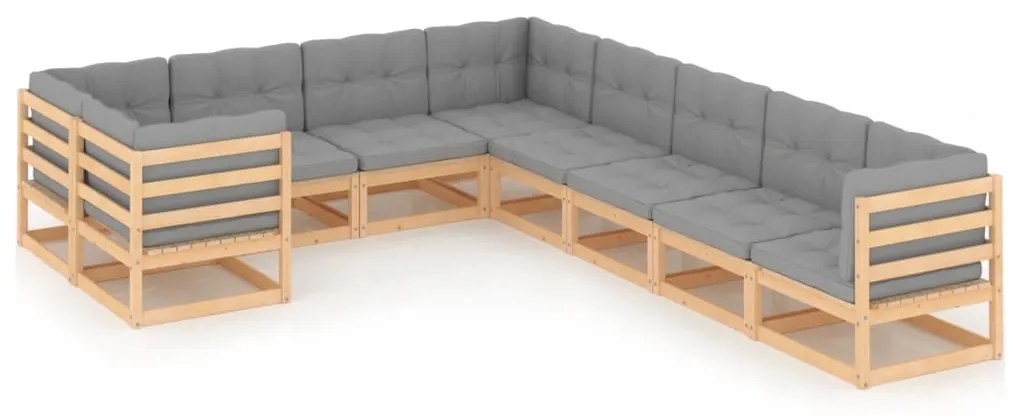 Set divani da giardino 9 pz con cuscini legno massello di pino