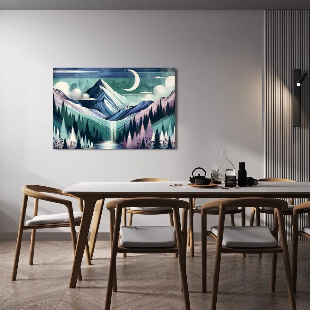 Quadro su tela – Cime innevate con cascata