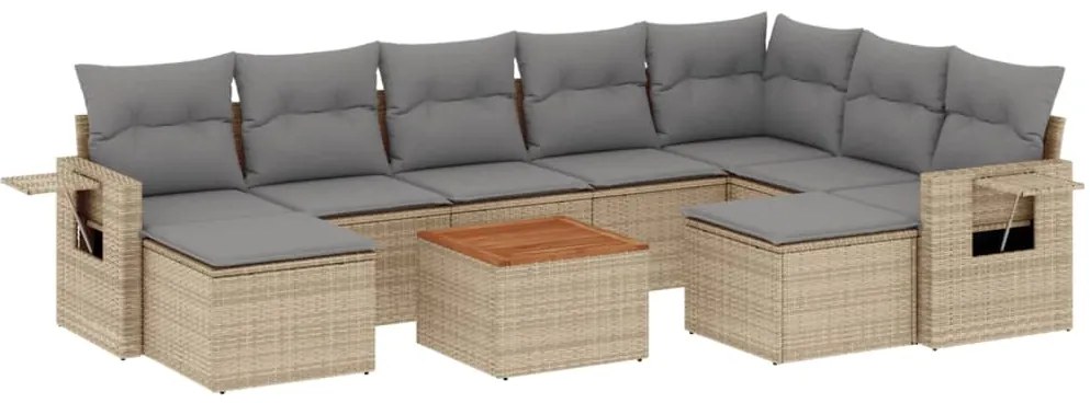 Set Divano da Giardino 10 pz con Cuscini Beige Misto Polyrattan