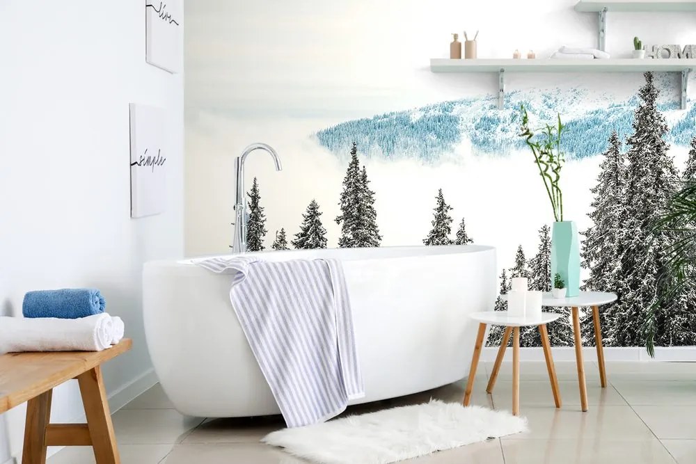 Fotomurale – Alberi di pino innevati