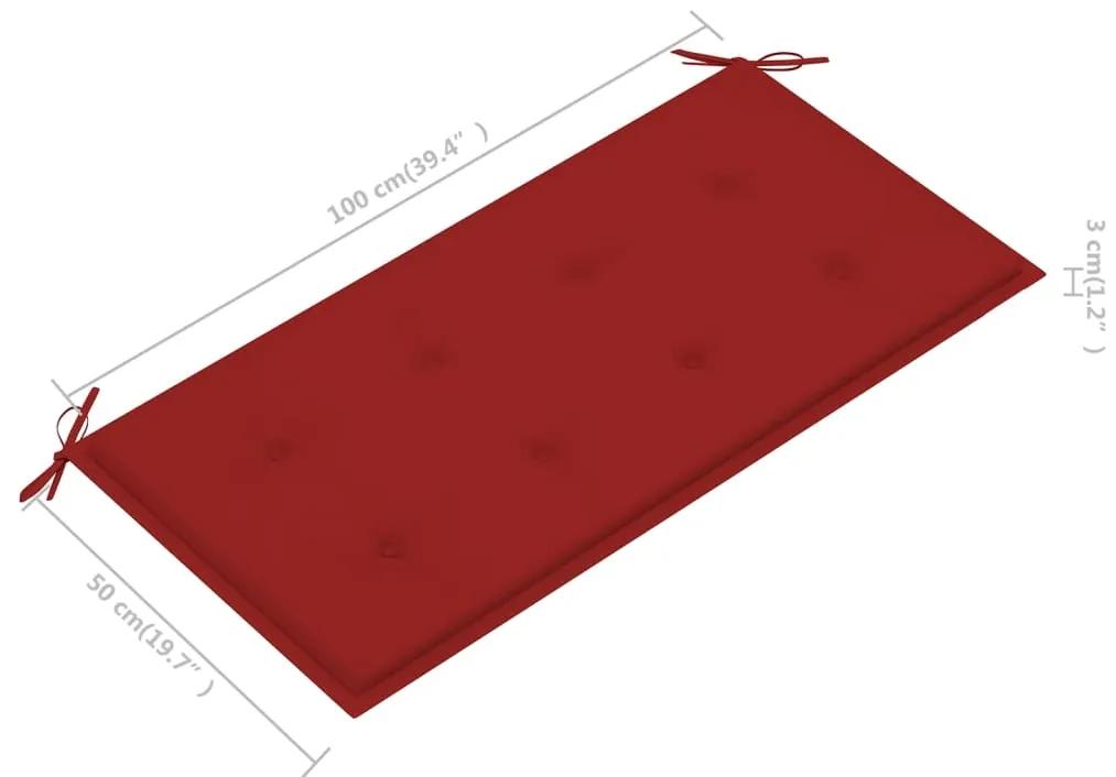 Panca da Giardino con Cuscino Rosso 112cm Teak Massello