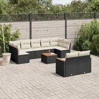 Set Divani da Giardino 10pz con Cuscini in Polyrattan Nero 3226294