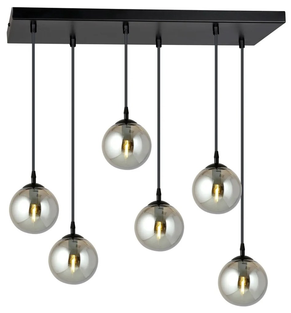 Lampadario a Sospensione in Acciaio e Vetro COSMO 6 Nero 6xE14