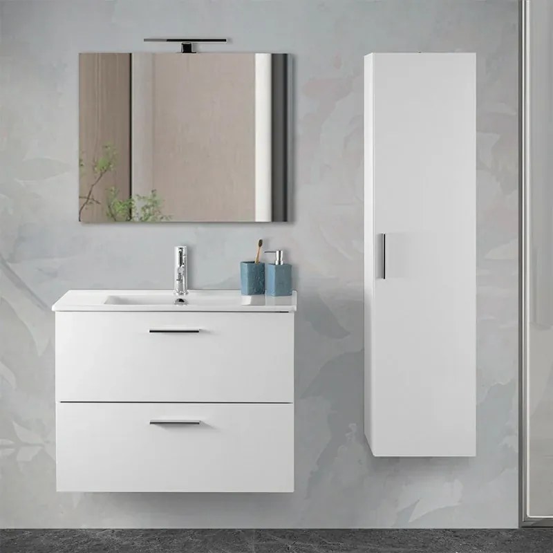 Mobile bagno sospeso 80 bianco lucido con lavabo e specchio Miami