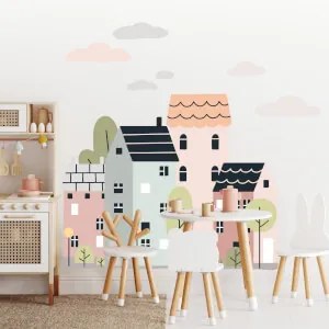 Adesivi murali per ragazze - Città rosa | Inspio