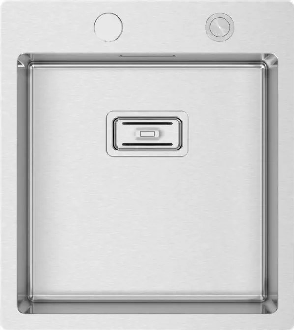Lavello semincasso quadrato 1 vasca in inox argento RODI Box Lux 46 piletta quadra L 45 x L 50.5 cm