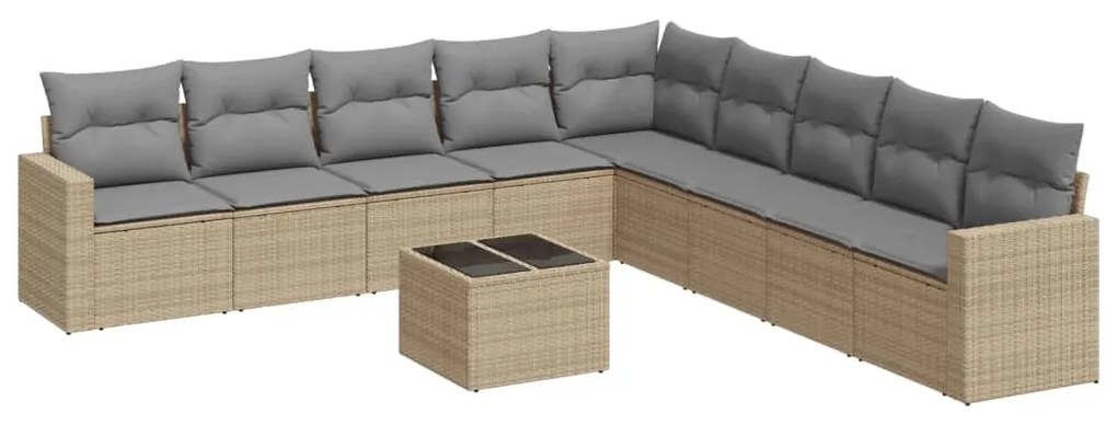 Set divano da giardino 10 pz con cuscini beige in polyrattan