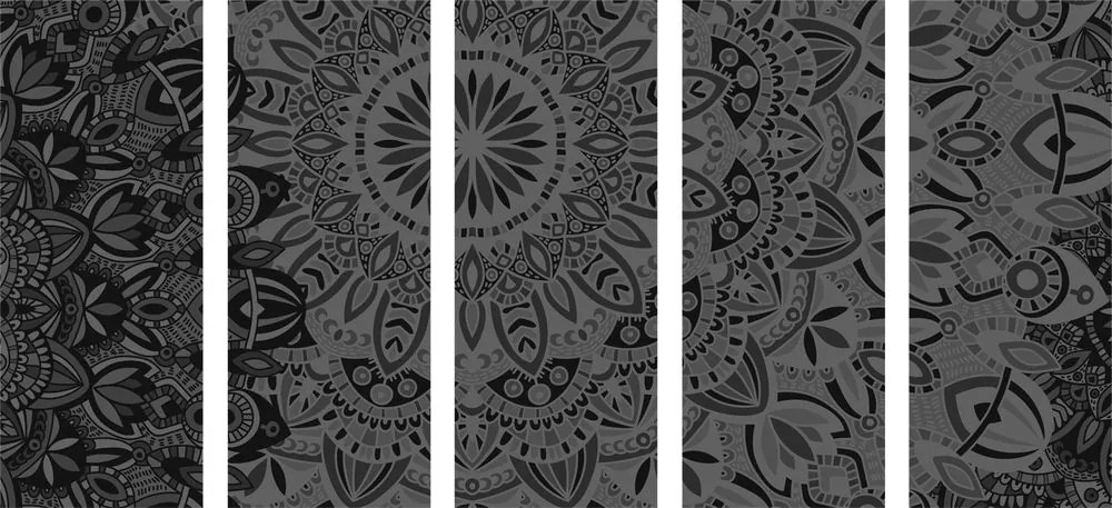 Quadri 5 pezzi – Mandala elegante in bianco e nero