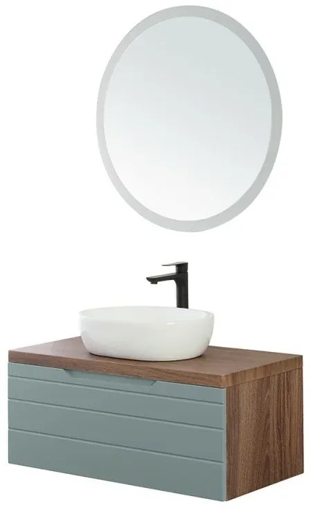 Mobile bagno sospeso noce canaletto 90 cm completo di lavabo e specchio Amalfi