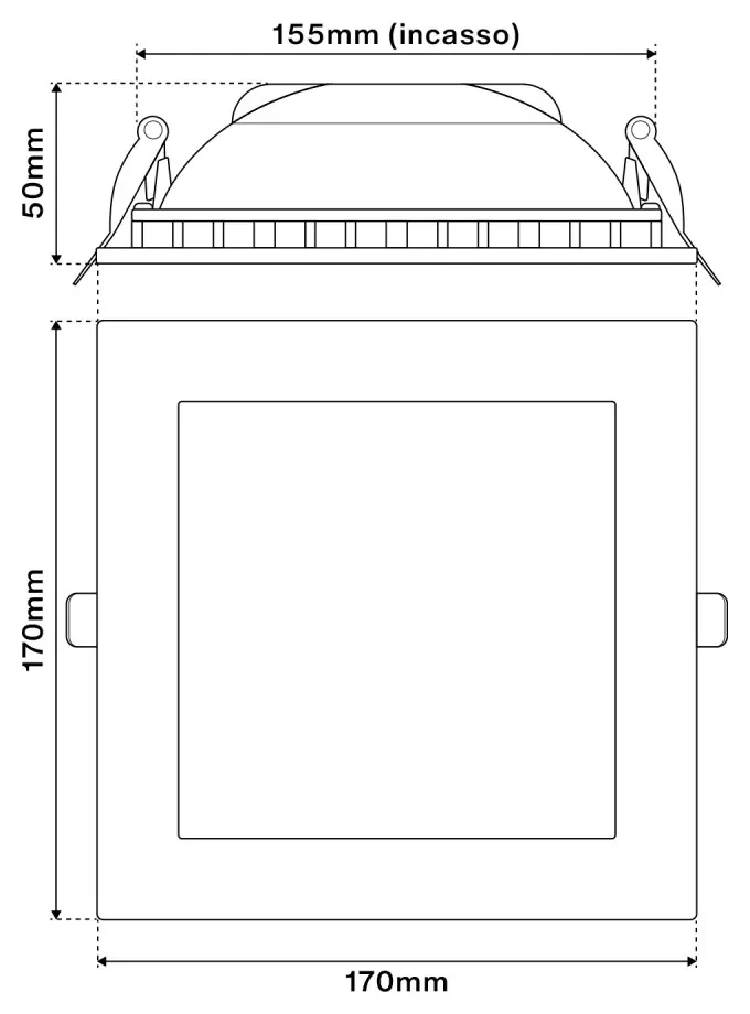 Faretto da Incasso Quadrato, Bianco, Policarbonato, Foro 85x85mm Luce  Asimmetrica per GU10