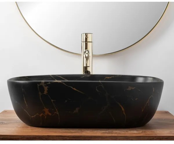 REA-U8908 - Lavabo da appoggio BELINDA 33,5x46,5 cm ceramica/nero/effetto marmo