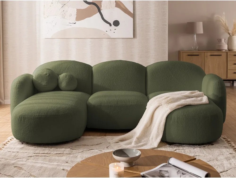 Divano angolare verde (a U) con rivestimento in bouclé Orbit – Ropez