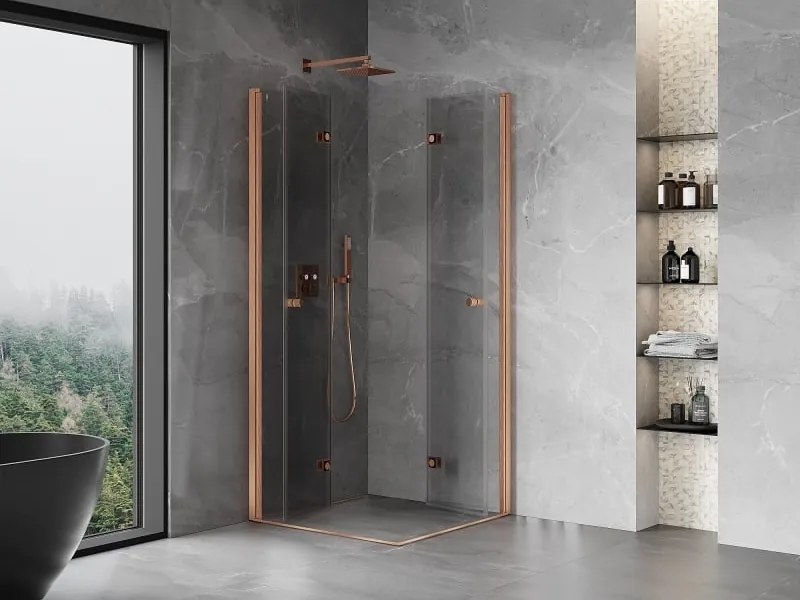 Mexen Mist-F Duo cabina doccia pieghevole 80 x 80 cm, trasparente, rame spazzolato - 8A6-080L-080P-65-00