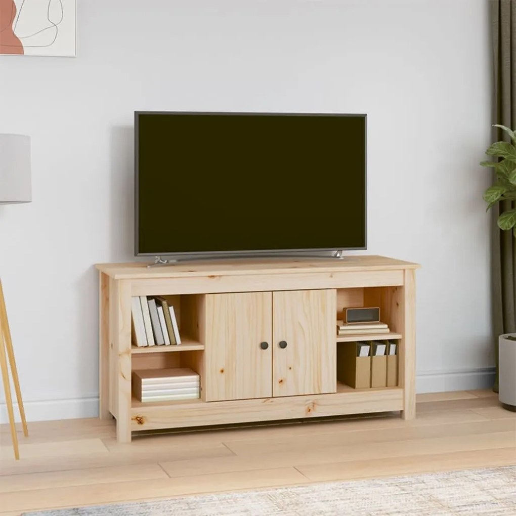 Mobile Porta Tv 103x36,5x52 Cm İn Legno Massello Di Pino /