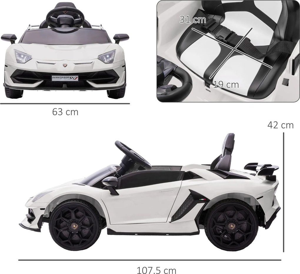 Macchina Elettrica per Bambini 12V con Licenza Lamborghini Aventador SVJ Roadster Bianco...