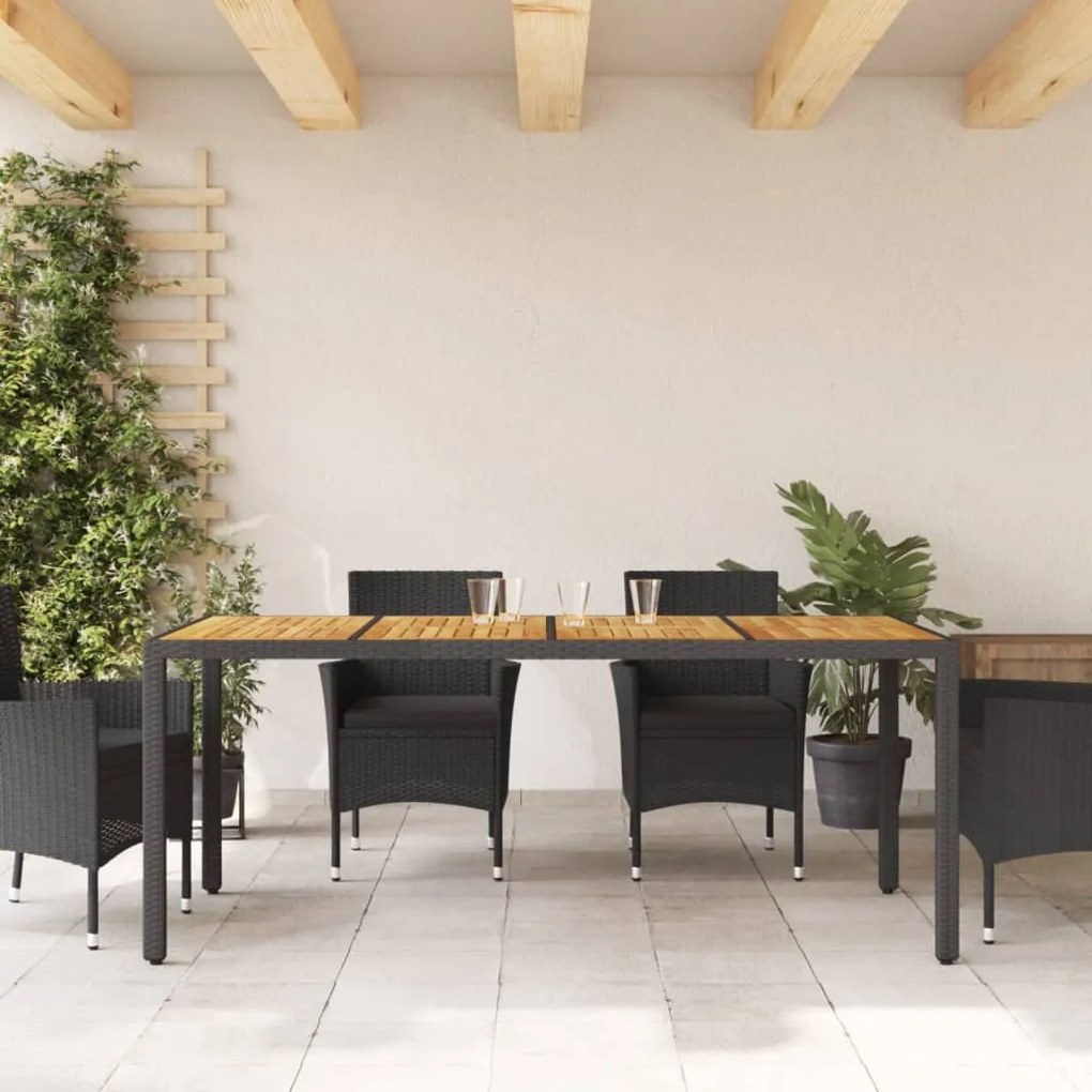 Tavolo giardino piano legno acacia nero 190x90x75 cm polyrattan