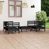 Set Divani da Giardino 5 pz Nero in Legno Massello di Pino cod mxl 37005