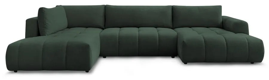 Divano angolare verde allungabile e con contenitore (penisola a sinistra/a U) con rivestimento in ciniglia Fuji – Bobochic Paris