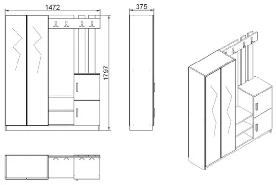 Mobile Da Ingresso Con Scarpiera A 2 Ante Appendiabiti E Specchio Bianco