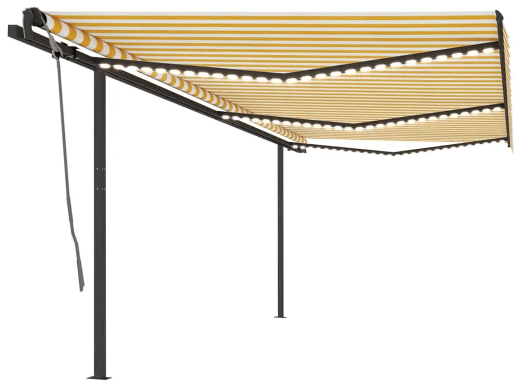 Tenda Da Sole Retrattile Manuale E Led 6x3 M Gialla Bianca /