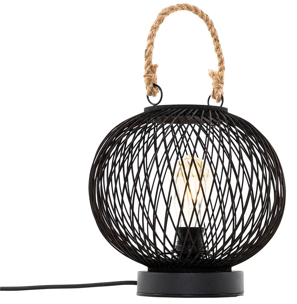 Lampada da tavolo da esterno rustica in rattan nero - Calamus
