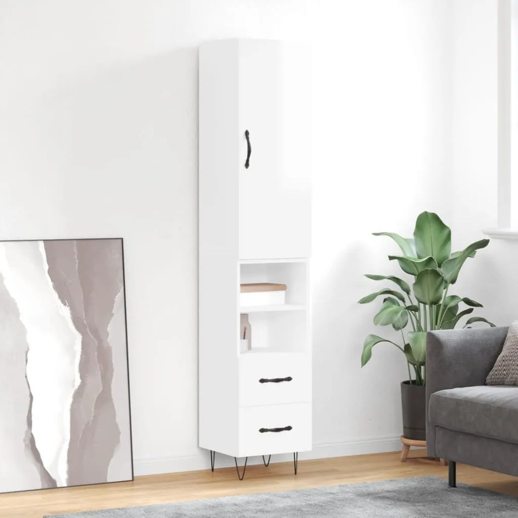 Credenza 34,5x34x180 Cm İn Legno Multistrato Bianco Lucido /