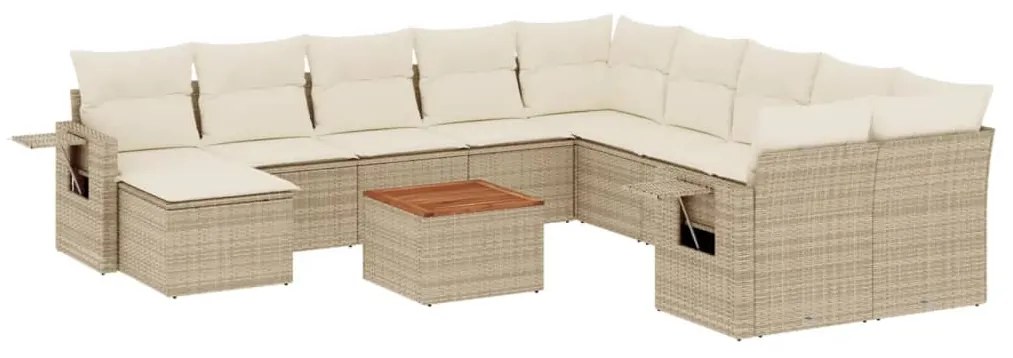 Set divani da giardino 14pz con cuscini in polyrattan beige