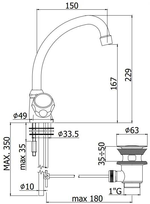 Paffoni danubio da072 gruppo lavello monoforo con canna a c orientabile con scarico automatico cromo